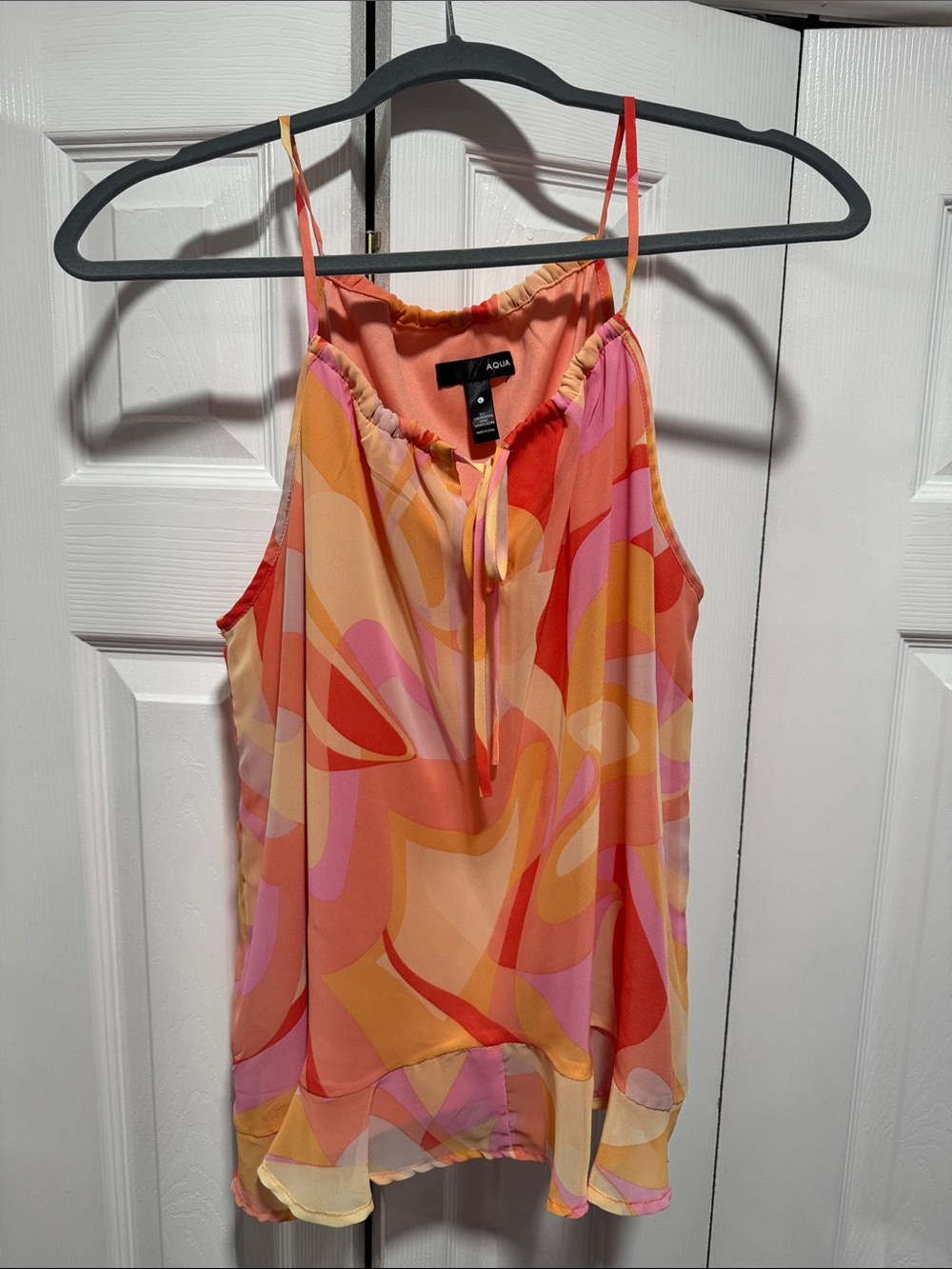 Pink & Orange Abstract Spaghetti-Strap Camisole